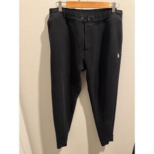 Polo Ralph Lauren Mens Black Double-Knit Jogger Sweatpants White Pony Logo